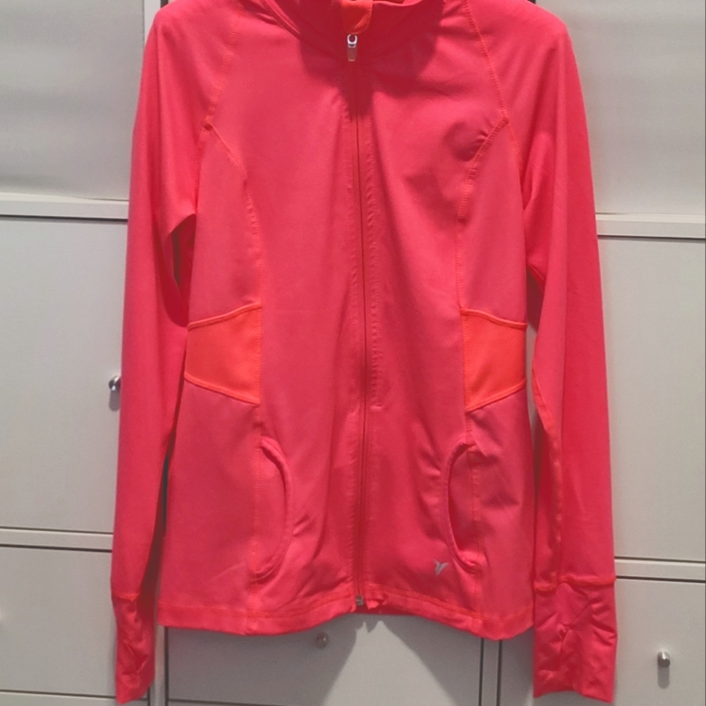 Old Navy medium womens neon pink fitted zip front jacket